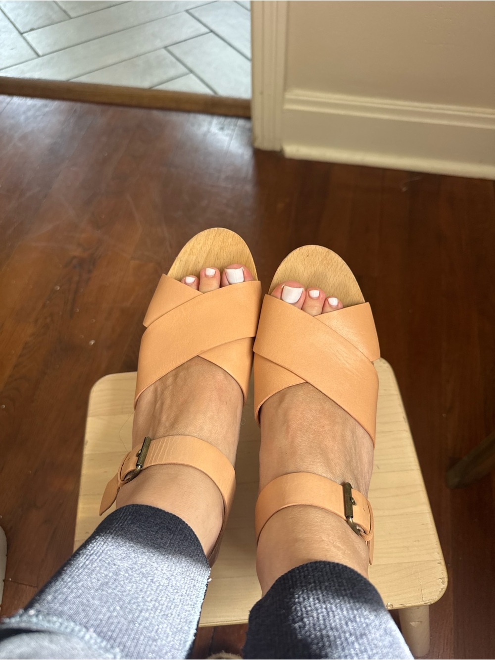 Madewell Tan Cross-Strap Ankle-Buckle Sandals
